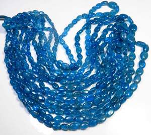 Natürliche neon blaue Apatit lose Edelsteine 6-13mm glatte ovale Perlen 18 "Strang blaue Apatit Edelstein Perlen - Product Image 1