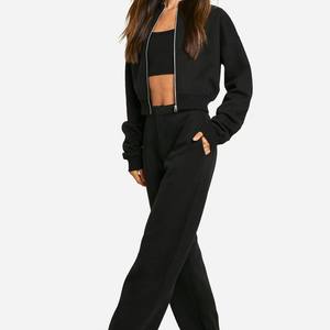 Survêtement en molleton pour femme personnalisé OEM, veste zippée avec pantalon de survêtement à jambes larges, coupe décontractée, 100% coton, production en vrac - Product Image 2