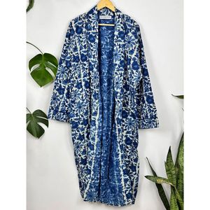 Men's Pure Cotton Robe <b>Kimono</b> Elegant Summer <b>Beach</b> Coverup for Smoking Lounge Wear Funky White Blue Handblock Swimsuit Cover Ups - Product Image 6