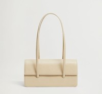 Bolso de Hombro Rectangular Estructurado de Cuero Crema Vintage, Estilo Minimalista para Mujer, con Cierre, Resistente al Agua, con Dos Correas