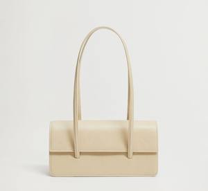 <b>Cream</b> Leather Vintage Fashion Women's Minimalist Rectangular Flap Shoulder Bag Two Straps Structured <b>Handbag</b> Trendy 90s Underarm - Product Image 5