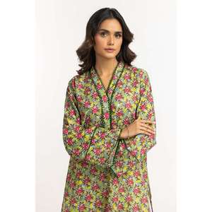 Chemise en tricot à imprimé floral vert pour femme, décontractée, longue, taille unique, pour le bureau ou les occasions saisonnières - avec boutons décoratifs - Product Image 3