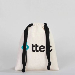 Impresionamos el Logotipo de su Marca en una Bolsa con Cordón Negro, Cierre de Cordón, 6 Ancho x 8 Alto Pulgadas, Bolsa de Algodón Personalizable, Bolsa Premium - Product Image 5