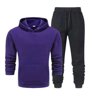Conjunto de chándal de gran tamaño de algodón pesado de color morado unisex 450GSM, sudadera con capucha y pantalones de chándal - Product Image 1