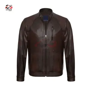 Jaqueta de couro com bolsos frontais e com abertura com zíper, nova cor, jaqueta de couro de alta qualidade para homens