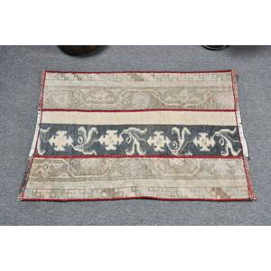 พรมขนแกะสไตล์วินเทจเป็นมิตรต่อสิ่งแวดล้อมทำด้วยมือ2x2.8ft สีเบจสีฟ้าตุรกีดีไซน์เย็บปะติดปะต่อกันชุดกองกลางด้านหลังทำจากยาง - Product Image 3