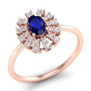 Anillo de Zafiro Azul de Corte Ovalado de Lujo REYES de 0.5 Quilates en Plata de Ley 925, Anillo de Regalo de Boda de Moissanita para Mujer - Product Image 2