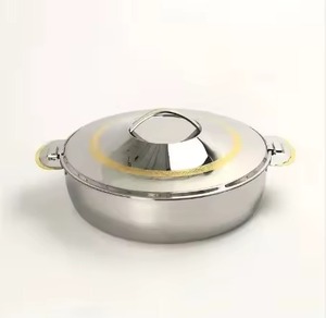Pot de luxe argenté avec support en bois pour garder les aliments au chaud Organisateur de mariage Ustensiles Dîner Plat de service en acier avec couvercle - Product Image 6