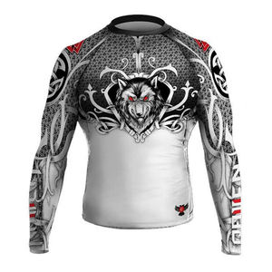 Prix de gros Logo personnalisé Compression Shirt Hommes et femmes MMA Rash Guard Logo personnalisé NO GI Grappling Jiu Jitsu BJJ Rashguard - Product Image 5