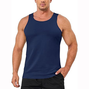 Vente en gros été Fitness Gym débardeurs pour hommes 100% coton Logo personnalisé imprimé col rond sans manches conception technique de lavage à l'eau de Javel - Product Image 1