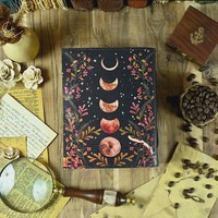 Grand journal en cuir vintage de 200 pages, authentique, sur les phases lunaires, Grimoire, livre de sorts vierge, style Ombres et Animaux Célestes, cadeau