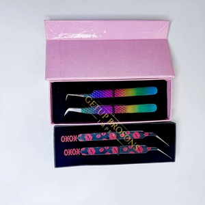 Pince à épiler pour cils GETUP BROSONS IMPEX de haute qualité en acier inoxydable, plusieurs couleurs, pointe lisse, poignée diamantée, antimagnétique - Product Image 3