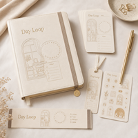 Agenda quotidien personnalisé LABON A5, couverture en PU crème, logo doré, reliure à anneaux rechargeable, bande élastique, carnet à ouverture à plat pour marque privée