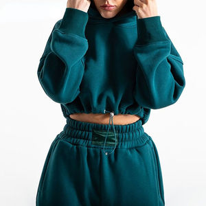 Sudadera con capucha y pantalones deportivos de algodón de 2 piezas para mujer, Conjunto personalizado de chándal de invierno de manga larga con patrón sólido - Product Image 2