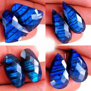 Paire de Labradorite Naturelle en Gros pour la Fabrication de Bijoux, Paire de Labradorite Facettée pour Boucles d'Oreilles, Cabochon Plat à Dos Plat, Arc-en-ciel, Fait Main - Product Image 5