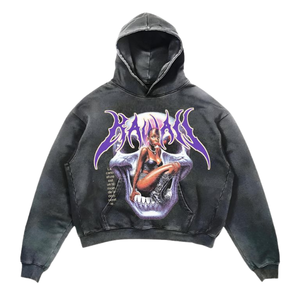 Pull à capuche en coton épais 100% pour hommes, polaire brodée vintage lavée à l'acide avec impression en relief, nouveauté pour l'hiver - Product Image 1