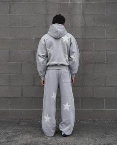 ชุดเซ็ตเสื้อฮู้ดซิปสีเทา กางเกงขายาวทรงหลวม สไตล์ลำลองสำหรับผู้ชาย ชุดลำลองสองชิ้น เสื้อผ้าผู้ชาย กำลังเป็นที่นิยม - Product Image 2