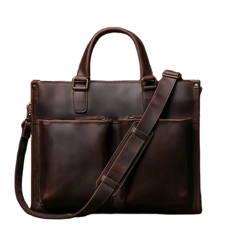 Leather Business Bag Genuine Leather Briefcase Laptop Crazy Horse Leather Satchel Bag Large Men