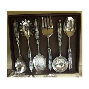 Juego de 2 cubiertos para servir ensalada de acero inoxidable y tejido de caña al por mayor con pulido de espejo para juegos de cubiertos de metal - Product Image 5