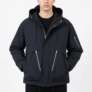 Veste matelassée pour homme à capuche, fermeture éclair personnalisée, style streetwear, tissage frontal, hiver - Product Image 1