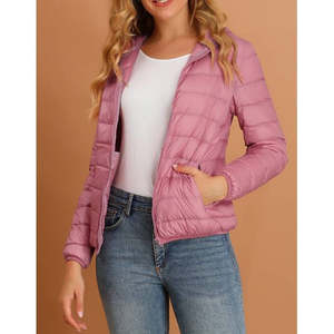 Long Sleeves Zip Up <b>Lightweight</b> Packable Puffer <b>Jacket</b> Top Design High Quality Custom Design Women's Hooded Puffer <b>Jackets</b> - Product Image 4