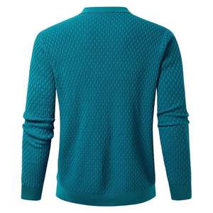 Polo de Manga Larga de Punto Texturizado Azul Verde Azulado para Hombre, Logotipo Personalizado de Alta Calidad, Transpirable, Informal, de Moda, para Negocios - Product Image 5