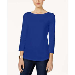 Top Casual da Donna Charter Club con Scollo a Barca e Bottoni sulle Spalle in Cotone Pima Blu Taglia Media con Logo/Motivo Ricamato - Product Image 1