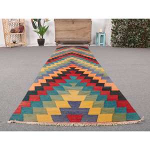 พรมวินเทจขนาด 2.7x10.6 ฟุต, พรมตุรกี, พรมคิลิมสีแดงลายนามธรรม - Product Image 5