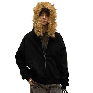 Sudadera con Capucha Personalizada de Invierno, Informal, con Cierre, con Logotipo Personalizado, Teñido Liso, Tejido Transpirable en Negro y Rojo - Product Image 1