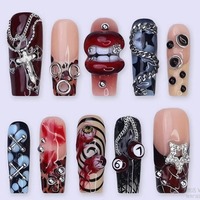 HYC-DZ-1762 Faux Ongles à Presser Halloween Punk Style Gothique Sombre 3D Réutilisables Personnalisables Vente en Gros