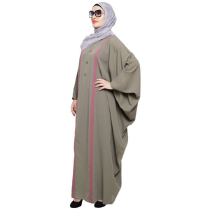 Costume de couleur unie pour femmes Abaya musulmane turque Vêtements islamiques hijab out wear Abaya musulmane Costume pour femmes Abaya personnalisée avec bande rose - Product Image 3