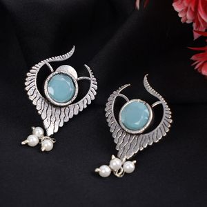SkyBlue OX Round Curved Pearl <b>Earrings</b> Elegant and Timeless Design - Product Image 1