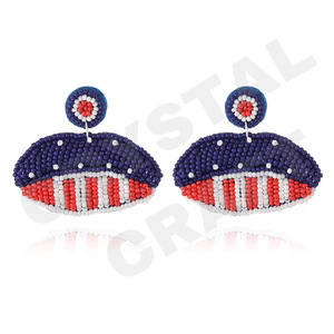 Pendientes de cuentas de conejito de Pascua de estilo Vintage para mujer, color naranja, blanco, azul, día conmemorativo patriótico, ocasión de boda - Product Image 4