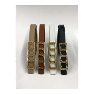 Offre spéciale 4 pièces : Ceinture basique pour femme, ceinture pour veste et ceinture pour robe avec boucle à chaîne fine - NOIR-BRUN-BEAIGE-BLANC - Product Image 4