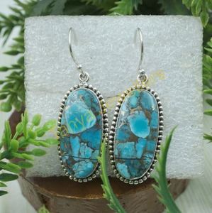 Boucles d'oreilles pendantes en turquoise et cuivre bleu, design artisanal, boucles d'oreilles en pierre bleue, turquoise au meilleur prix par le fournisseur - Product Image 2
