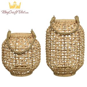 Juego de 2 candelabros de ratán de bambú decorativos para interiores y exteriores, farol de ratán Natural tejido a mano único para decoración del hogar - Product Image 3