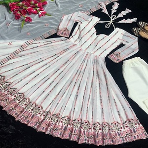 Vestido Anarkali DE TRABAJO bordado de Georgette de imitación de diseñador más reciente de FabZone - Product Image 4