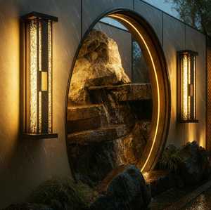 Lumière de façade rectangulaire LED MAISON moderne de luxe |   Applique murale extérieure en verre texturé, acier inoxydable et acrylique - Product Image 2