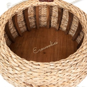 Table basse de Console d'incrustation d'os de pouf de stockage de rotin en bois avec des ensembles de jardin de pouf de bambou d'herbe de mer pour le salon extérieur - Product Image 2