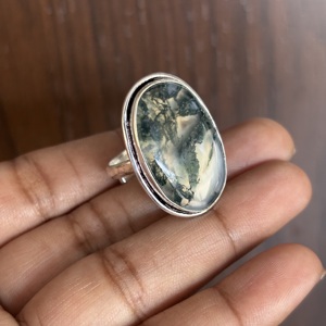 Vente en gros de grande bague ovale en argent sterling 925 de créateur de pierres précieuses d'agate mousse originale bijoux de fête tendance au prix d'usine - Product Image 2