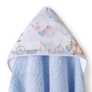 Serviette de bain bleue pour enfant 1X1 MT. Mod. Tissu en coton imprimé dessin animé « Musique et Amis » pour la salle de bain - Product Image 1