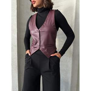 Chaleco de Cuero con Botones para Mujer, Producto al por Mayor, Diseño Elegante - Product Image 2