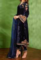 Gaun Salwar Kameez Pakistan yang Elegan, Gaun Beludru Berkualitas Premium dengan Hiasan Manik-manik Cantik Buatan Tangan