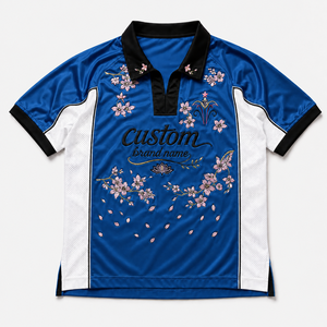Maillot de football rétro streetwear personnalisé avec logo en caoutchouc, coupe classique, tricoté, broderie 3D, col polo - Product Image 2