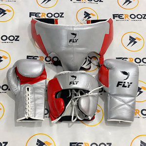 Gants de boxe MMA en cuir de vachette véritable avec poignées, personnalisables noir/argent, équipement d'entraînement réglable à lacets - Product Image 4