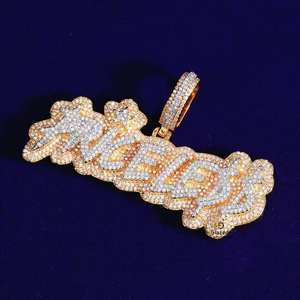 Ravishing Customized Name <b>Letter</b> Fully Iced Out Hip Hop Unisex Pendant Brilliant Moissanite VVs Diamonds 10K Yellow Gold - Product Image 2