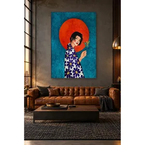 Fida Girl avec un colibri devant le soleil rouge, impression sur toile - Product Image 5