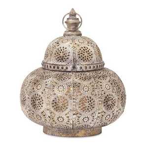 Lanternes à bougies rondes en métal pour l'intérieur, de style marocain, faites à la main, en argent, avec revêtement en poudre, décoration pour la maison, Pâques, Saint-Valentin - Product Image 1