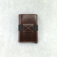 Tarjetero de negocios con botón pulsador de Metal de cuero, billetera inteligente híbrida para mujeres y hombres, monedero elástico seguro RFID, diseño de imitación de Pu personalizado