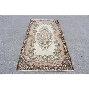 Tapis turc vintage 3,7x7,2 pieds, tapis de sol, tapis patchwork marron - Product Image 1